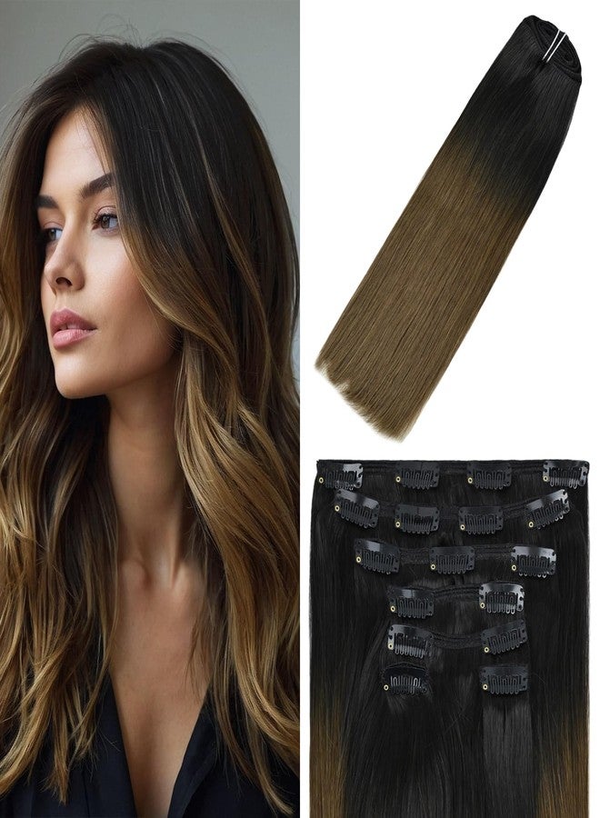 WindTouch Clip in Hair Extensions Real Human Hair #1BT4 Ombre Natural Black to Medium Brown Hair Extensions Clip Ins 20inch 120g 7Pcs Human Hair Clip in Extensions - Image 1