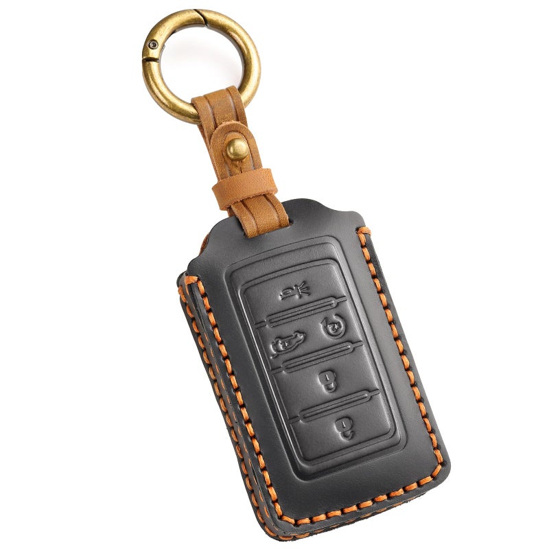 EASYANT Leather Key Fob Cover for Jeep 20212024 Grand Cherokee L Grand Wagoneer Key Case Protector keychain Smart Key Holder Black