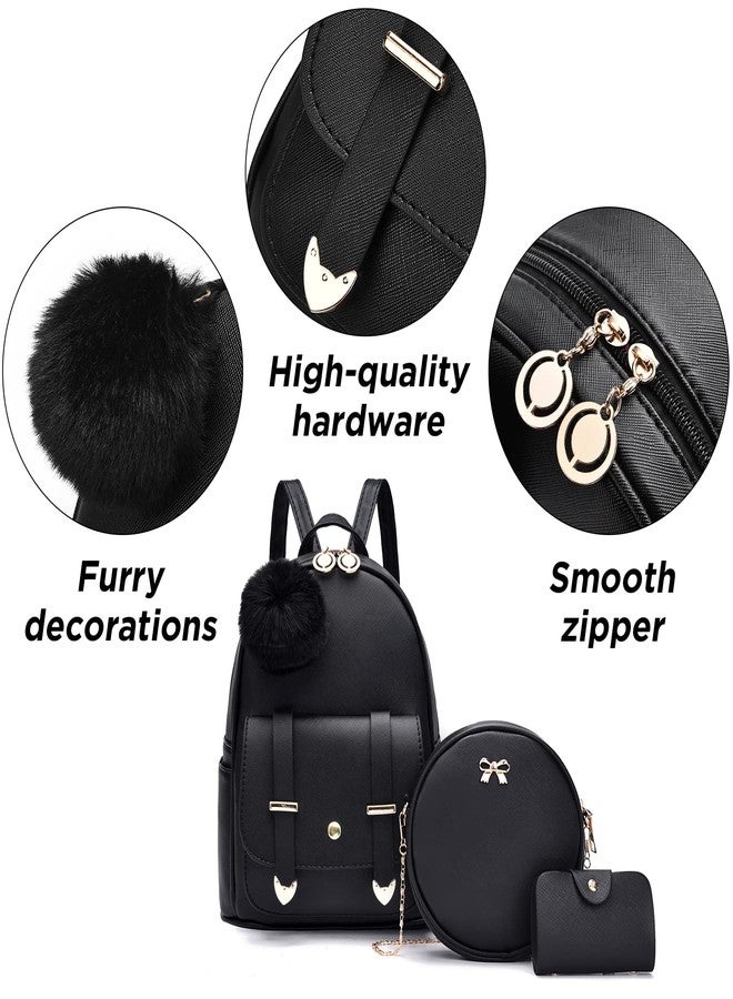 IHAYNER I IHAYNER Mini Leather Backpack Purse for Teen Girls 3-Pieces Fashion Backpack Cute Travel Daypacks Women Pompom Backpack Shoulder Bag Gold Pink - Image 5
