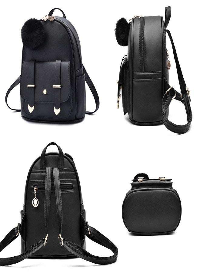 IHAYNER I IHAYNER Mini Leather Backpack Purse for Teen Girls 3-Pieces Fashion Backpack Cute Travel Daypacks Women Pompom Backpack Shoulder Bag Gold Pink - Image 3
