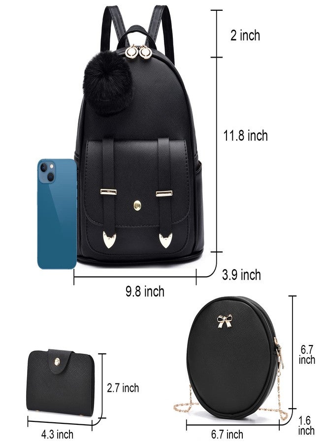 IHAYNER I IHAYNER Mini Leather Backpack Purse for Teen Girls 3-Pieces Fashion Backpack Cute Travel Daypacks Women Pompom Backpack Shoulder Bag Gold Pink - Image 2