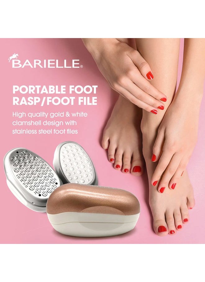 BARIELLE - Portable Oval Gold & White Clamshell Foot File/Foot Rasp with 2.5oz Total Care Foot Cream 2-PC Foot Care Set - Image 1