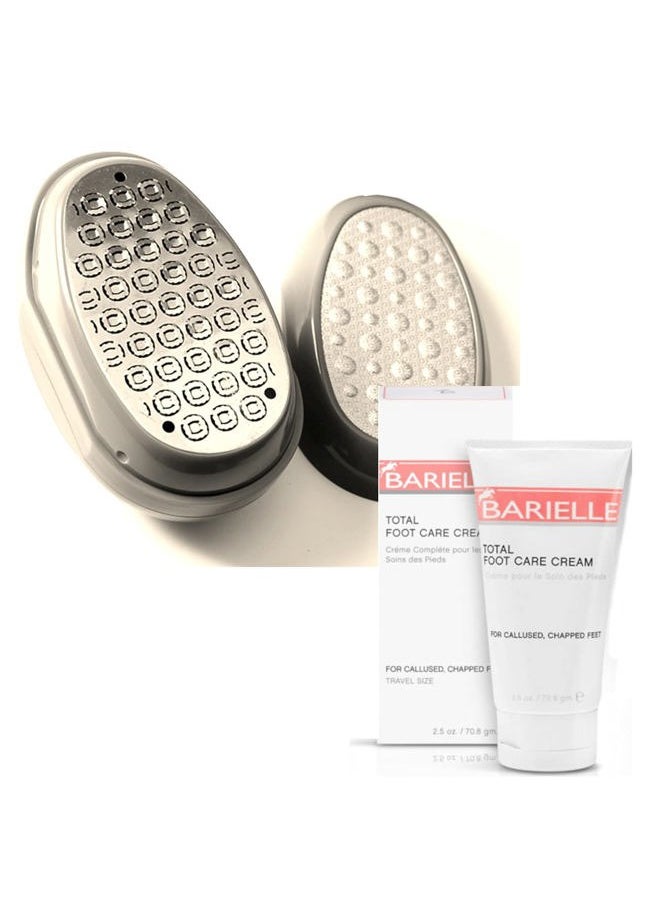 BARIELLE - Portable Oval Gold & White Clamshell Foot File/Foot Rasp with 2.5oz Total Care Foot Cream 2-PC Foot Care Set - Image 1