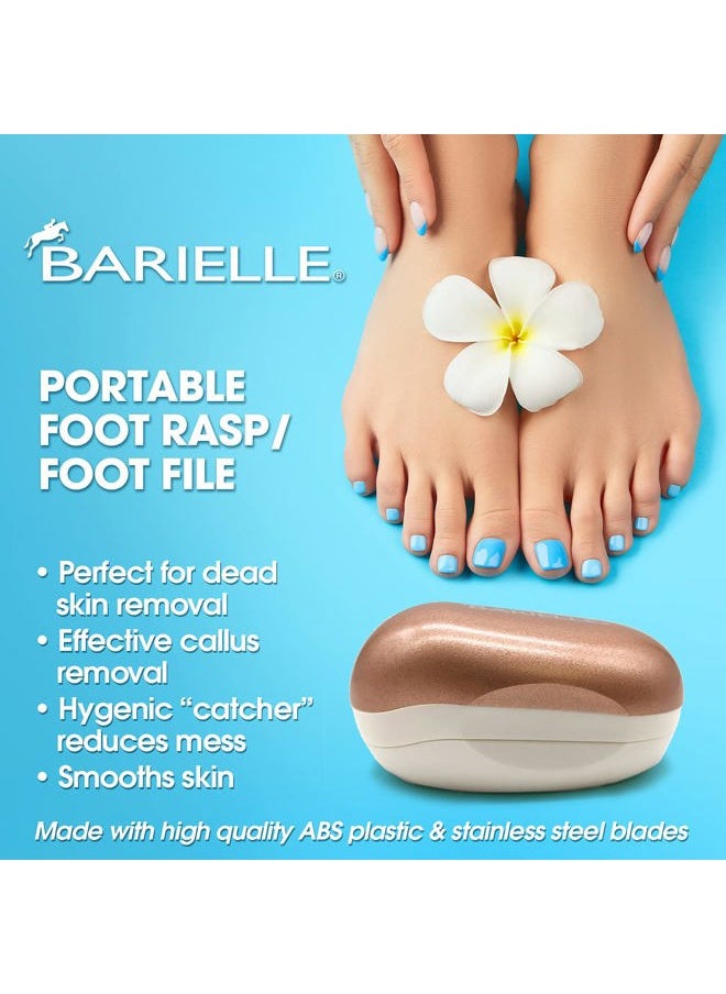 BARIELLE - Portable Oval Gold & White Clamshell Foot File/Foot Rasp with 2.5oz Total Care Foot Cream 2-PC Foot Care Set - Image 1