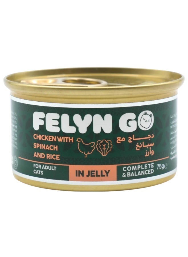 Felyn Go C&B Chicken with Spinach & Rice in Jelly – Complete Wet Cat Food 6 x75g - Image 1
