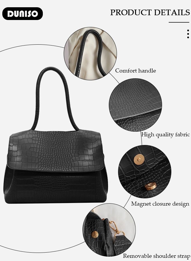 DUNISO Women's Shoulder Tote Bag Faux Leather Handbag for Women Large Capacity Messenger Bag, Fashionable Travel Shoulder Bag for Ladies Girls College Students - Image 2