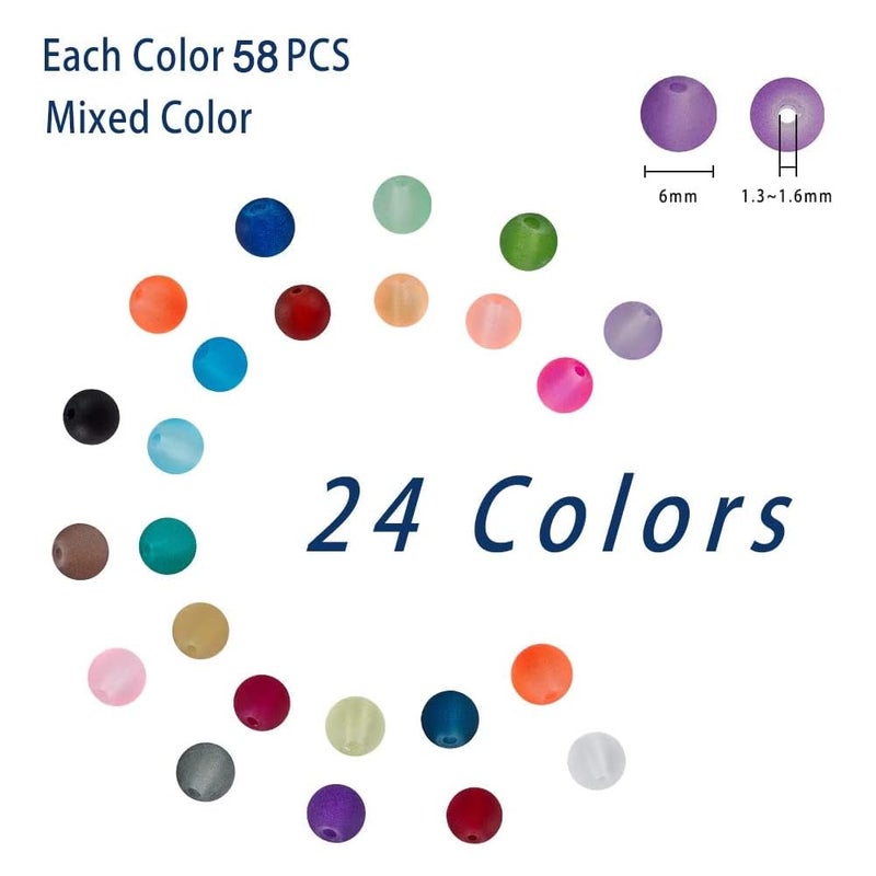 PH PandaHall 1560pcs 24 Color Frosted Glass Beads for Jewelry Making, 6mm Candy Color Frosty Beads Matte Loose Spacer Beads for Friendship Bracelets Necklace Earring Jewelry Making - Image 4