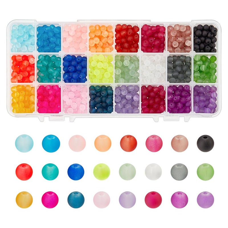 PH PandaHall 1560pcs 24 Color Frosted Glass Beads for Jewelry Making, 6mm Candy Color Frosty Beads Matte Loose Spacer Beads for Friendship Bracelets Necklace Earring Jewelry Making - Image 1
