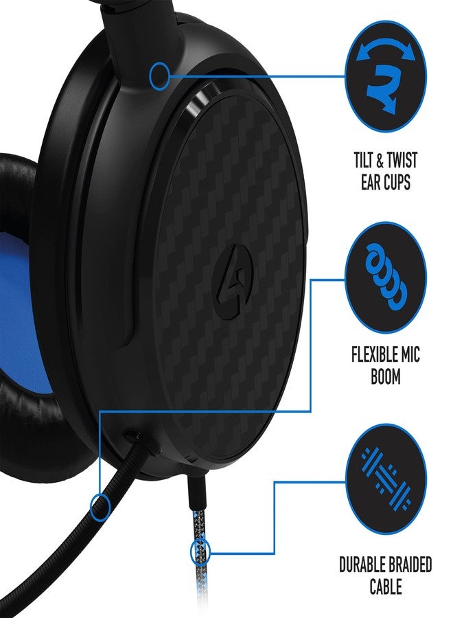 4Gamers C6-100 Black & Blue Over Ear Gaming Headset Compatible with PS4/PS5, Xbox, Switch, PC with Flexible Mic, 3.5mm Jack, 1.5m Cable, Lightweight, Comfortable and Durable - Image 4