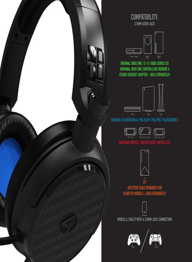 4Gamers C6-100 Black & Blue Over Ear Gaming Headset Compatible with PS4/PS5, Xbox, Switch, PC with Flexible Mic, 3.5mm Jack, 1.5m Cable, Lightweight, Comfortable and Durable - Image 2