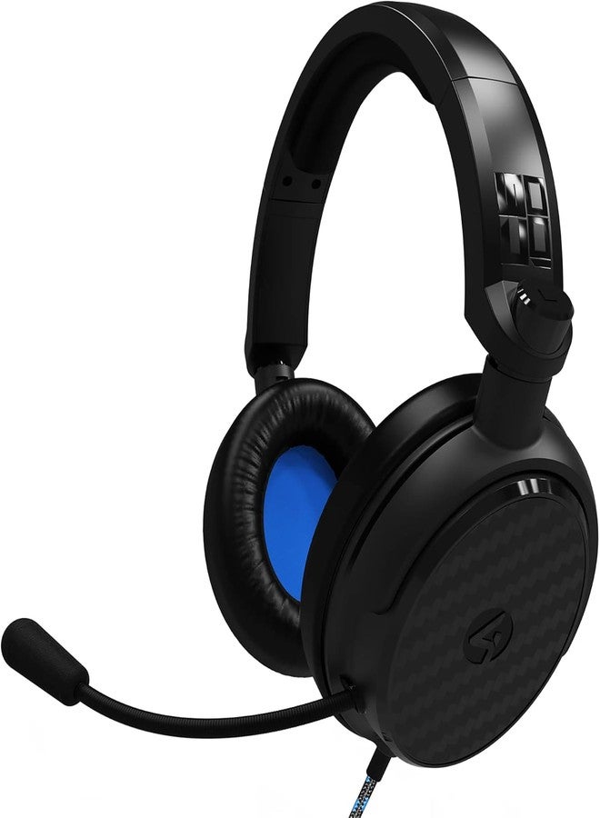 4Gamers C6-100 Black & Blue Over Ear Gaming Headset Compatible with PS4/PS5, Xbox, Switch, PC with Flexible Mic, 3.5mm Jack, 1.5m Cable, Lightweight, Comfortable and Durable