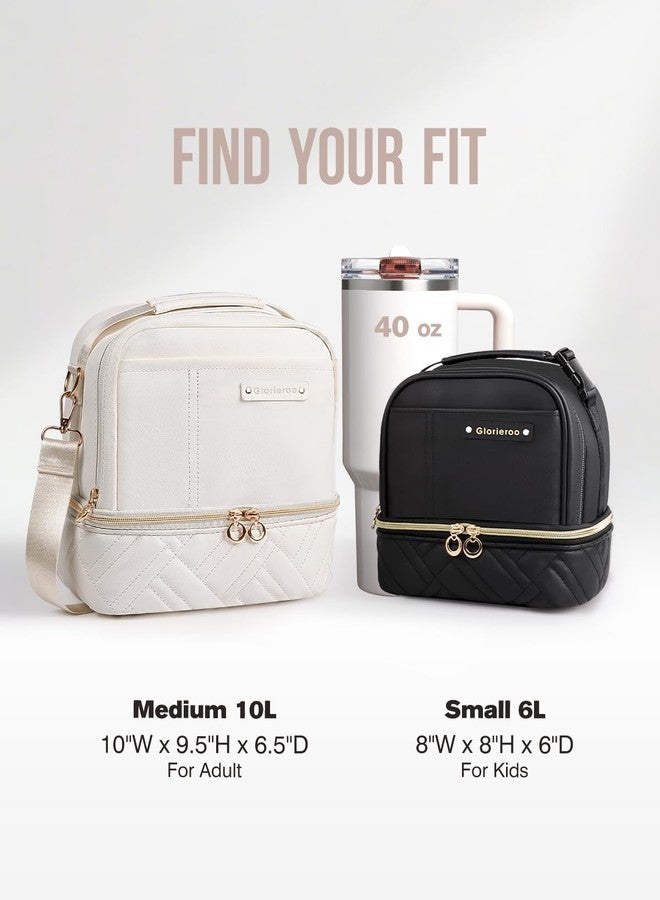 GLORIEROO Double Deck Lunch Box Bag Women - Vegan Leather Insulated Waterproof Leakproof Cooler for Work Travel Picnics - Teacher Mothers Day Christmas Birthday Gifts - Image 5