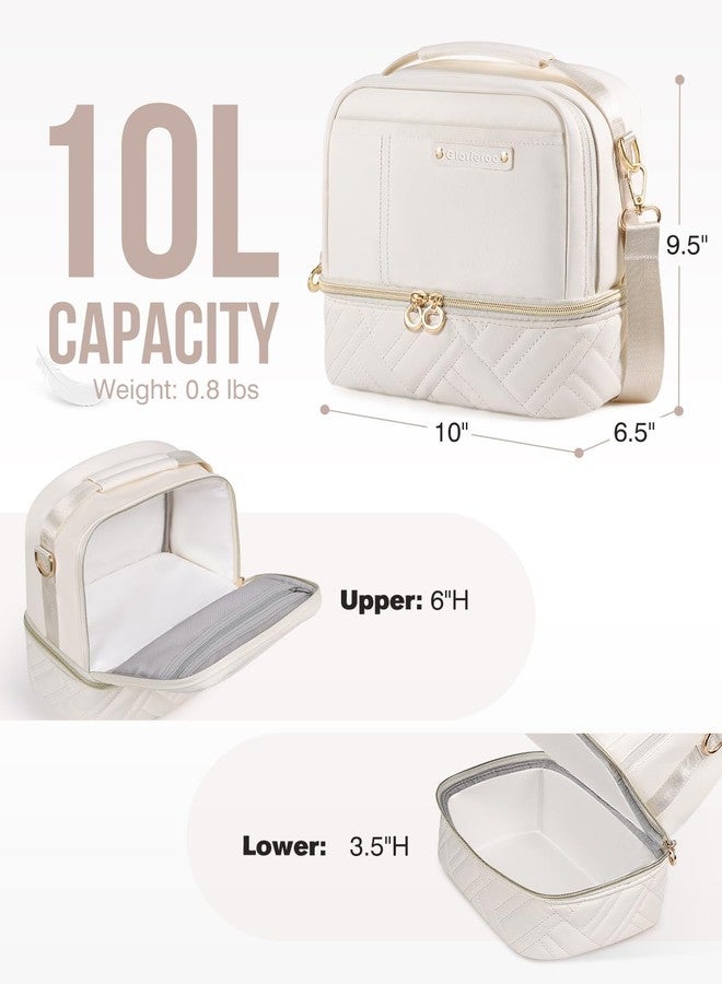 GLORIEROO Double Deck Lunch Box Bag Women - Vegan Leather Insulated Waterproof Leakproof Cooler for Work Travel Picnics - Teacher Mothers Day Christmas Birthday Gifts - Image 2
