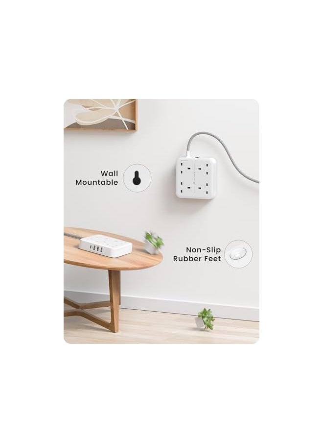 Lencent LENCENT Extension Lead with USB C Port, 4 Way Outlets Power Strip with 4 USB Ports (3.4A, 1 Type C and 3 USB-A Ports) Multi Plug Charging Station with 3M Braided Extension cord for Home Office 3250W  - Image 5