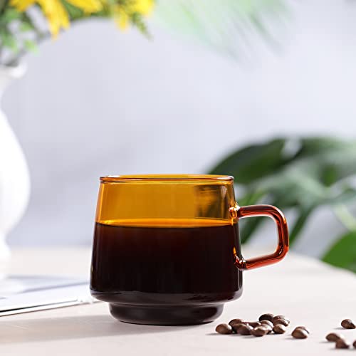 Joeyan Amber Glass Coffee Mugs Set of 2-10 oz Glass Stackable Coffee Cups with Handle - Colored Tea Cups Drinking Glasses for Espresso, Cappuccino, Latte, Tea, Milk - Image 3