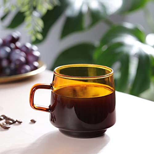 Joeyan Amber Glass Coffee Mugs Set of 2-10 oz Glass Stackable Coffee Cups with Handle - Colored Tea Cups Drinking Glasses for Espresso, Cappuccino, Latte, Tea, Milk - Image 2