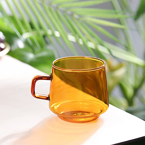 Joeyan Amber Glass Coffee Mugs Set of 2-10 oz Glass Stackable Coffee Cups with Handle - Colored Tea Cups Drinking Glasses for Espresso, Cappuccino, Latte, Tea, Milk - Image 5