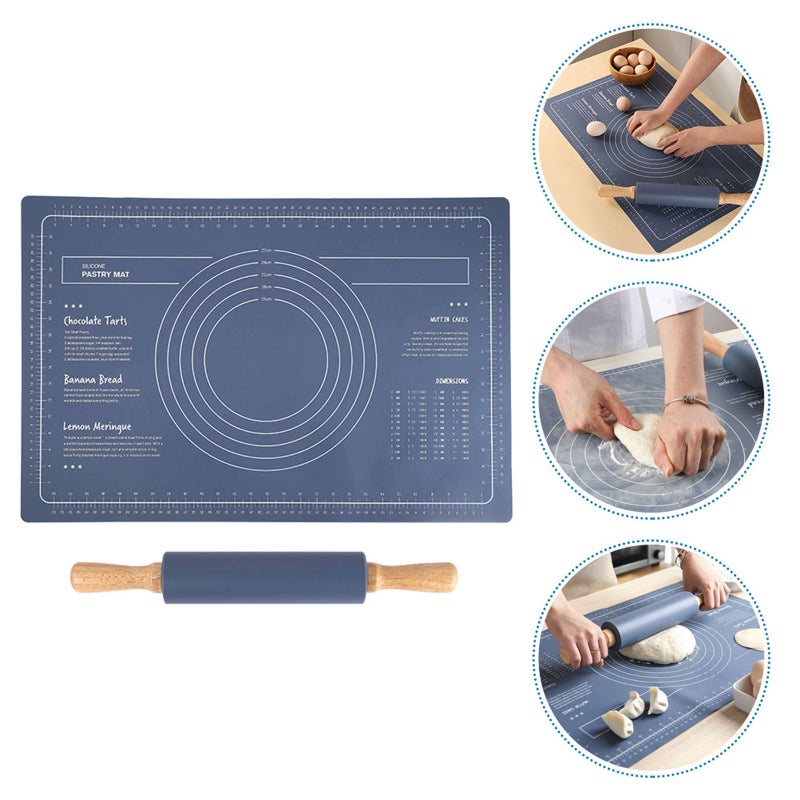 1 Set of Dough Baking Mat Bread Mat Pie Baking Mat Rolling Pin Kitchen Bread Mat - Image 2