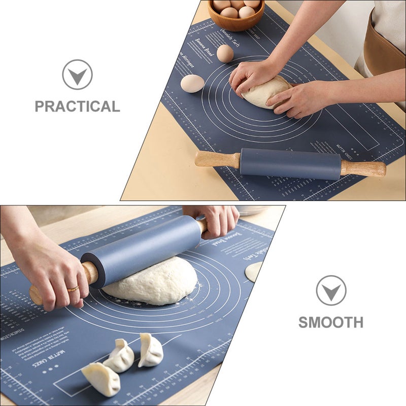 1 Set of Dough Baking Mat Bread Mat Pie Baking Mat Rolling Pin Kitchen Bread Mat - Image 4