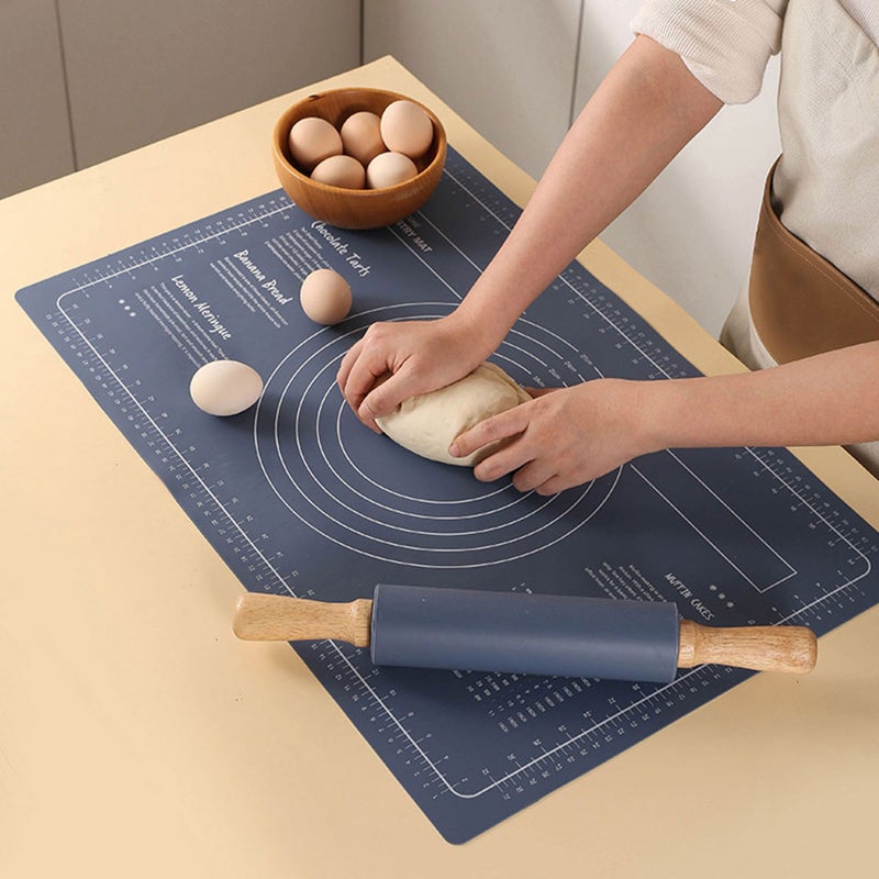 1 Set of Dough Baking Mat Bread Mat Pie Baking Mat Rolling Pin Kitchen Bread Mat - Image 3