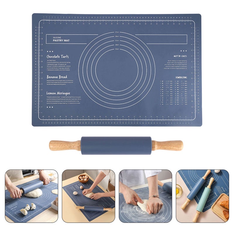 1 Set of Dough Baking Mat Bread Mat Pie Baking Mat Rolling Pin Kitchen Bread Mat - Image 1