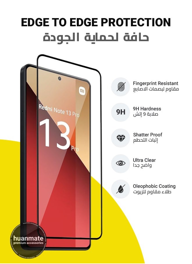 huanmate - 2 Pieces Xiaomi Redmi Note 13 Pro 4G Screen Protector – Premium Edge to Edge Tempered Glass, High Transparency, Delicate Touch, Anti-Explosion, Smooth Arc Edges, Easy Installation - Image 1