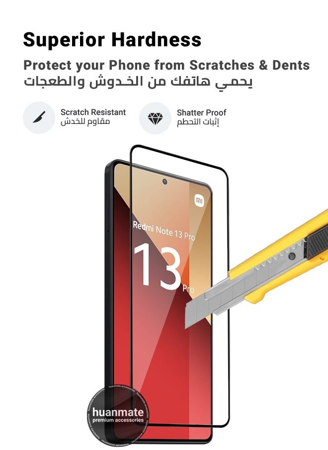 huanmate - 2 Pieces Xiaomi Redmi Note 13 Pro 4G Screen Protector – Premium Edge to Edge Tempered Glass, High Transparency, Delicate Touch, Anti-Explosion, Smooth Arc Edges, Easy Installation - Image 1