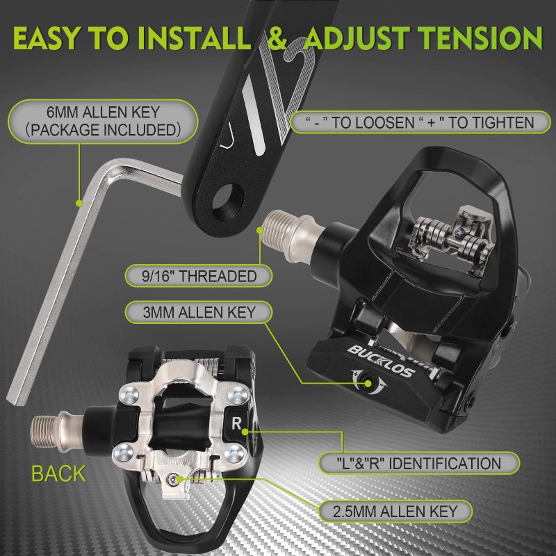 BUCKLOS Look Deltaï¼ŒCompatible with Peloton Bike Pedals Replacement & Shimano SPD Spin Bicycle Clip in Aluminium Pedal for Road Bike/Indoor Outdoor Cyclingï¼ˆ9/16''ï¼‰ - Image 3