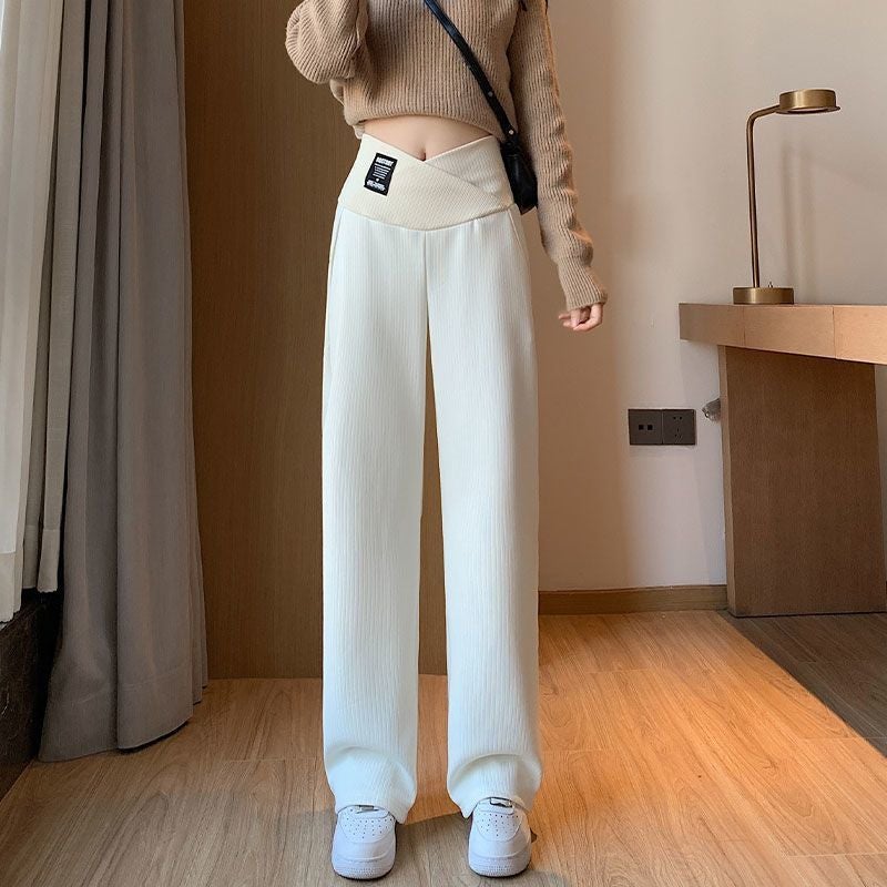 Maternity Low-Waist Wide-Leg Pants for Petite Spring Autumn Apricot  - Image 1