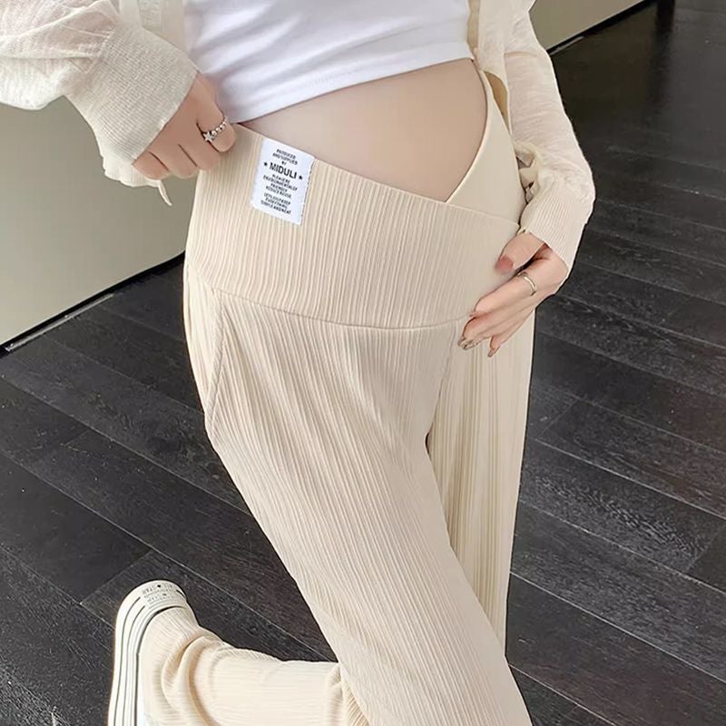 Maternity Low-Waist Wide-Leg Pants for Petite Spring Autumn Apricot  - Image 4