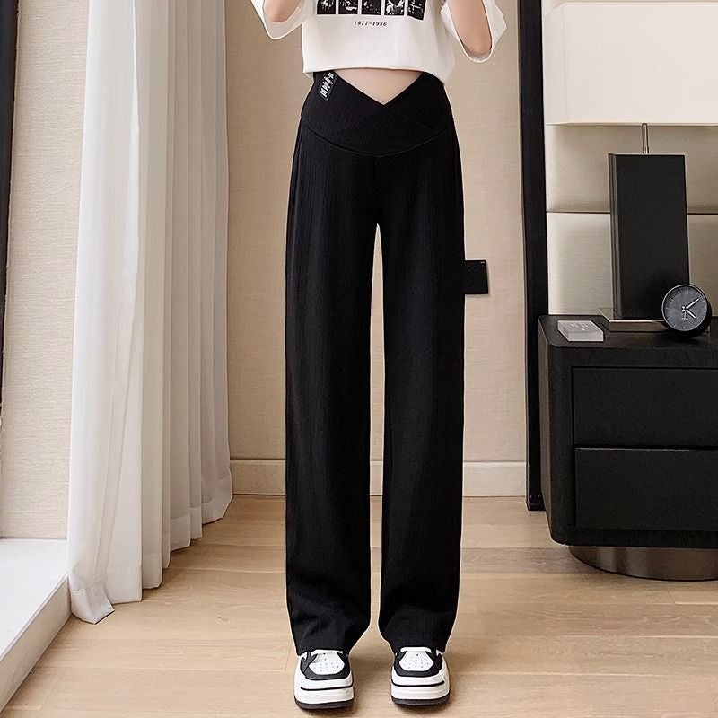 Maternity Low-Waist Wide-Leg Pants for Petite Spring Autumn Apricot  - Image 2