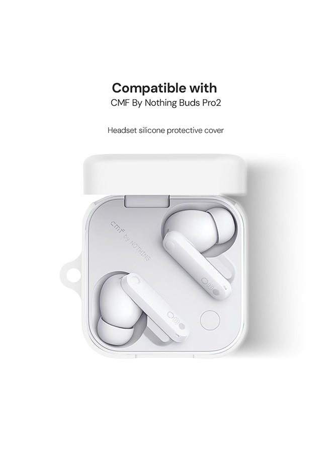 O Ozone Silicone Case Compatible with CMF By Nothing Buds Pro 2, Shockproof and Scratch-Resistant Full-Body Protection Cover with Anti-Lost Keychain- White - Image 2