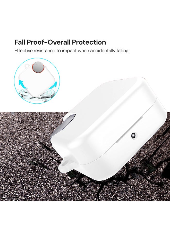 O Ozone Silicone Case Compatible with CMF By Nothing Buds Pro 2, Shockproof and Scratch-Resistant Full-Body Protection Cover with Anti-Lost Keychain- White - Image 4