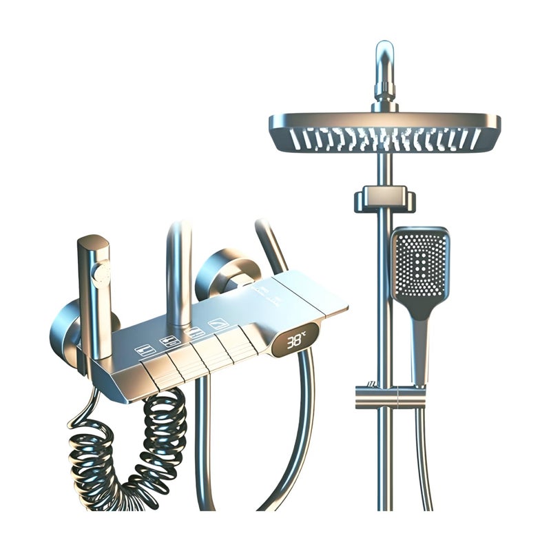 Thermostatic Shower Set with Piano Keys and Shower Panel with Hand Shower Head Bidet and Temperature Display Gun Code 5 - Image 1