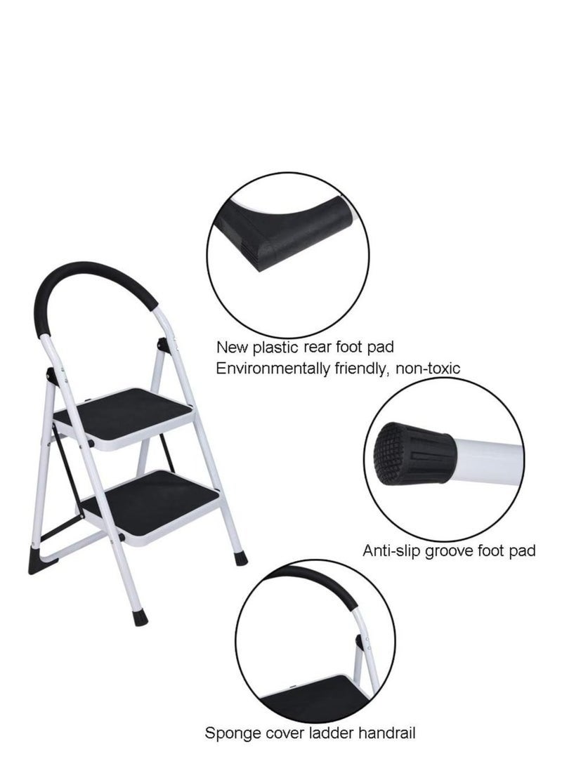 2-step folding ladder from Al-Mufarraj, foldable household ladder with wide anti-slip pedal, strong steel folding ladder for adults for home, kitchen, garden, and office. - Image 3