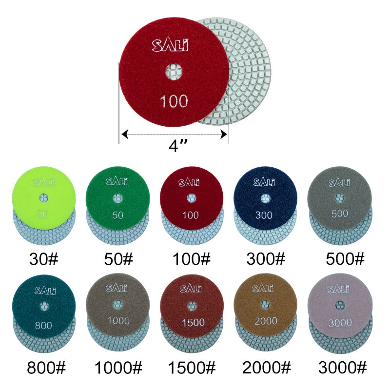 Sali 10 Pack Diamond Polishing Pads 4 Inch Wet Granite Stone Polish Pad Kit for Drill Grinder Polisher Polishing Pad for Concrete Marble Stone Countertop Quartz 100 Grit - Image 4