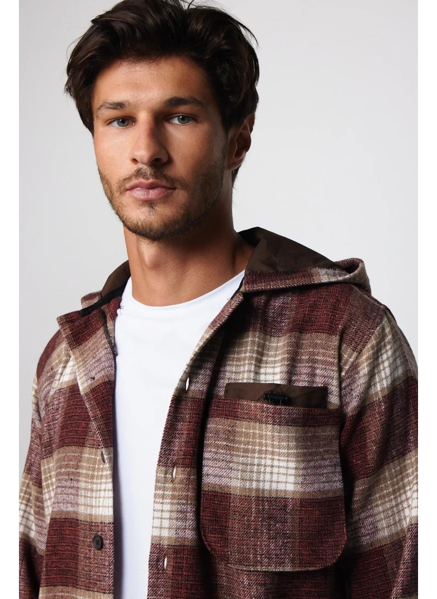 Tudors Relax Fit Casual Cut Single Pocket Hooded Plaid Lumberjack Men's Shirt