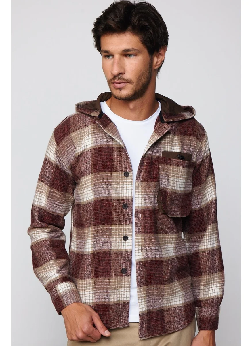 Tudors Relax Fit Casual Cut Single Pocket Hooded Plaid Lumberjack Men's Shirt