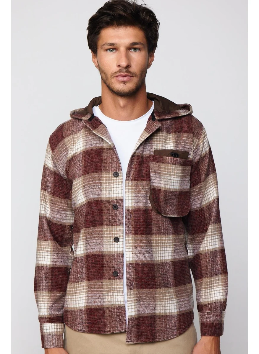 Tudors Relax Fit Casual Cut Single Pocket Hooded Plaid Lumberjack Men's Shirt