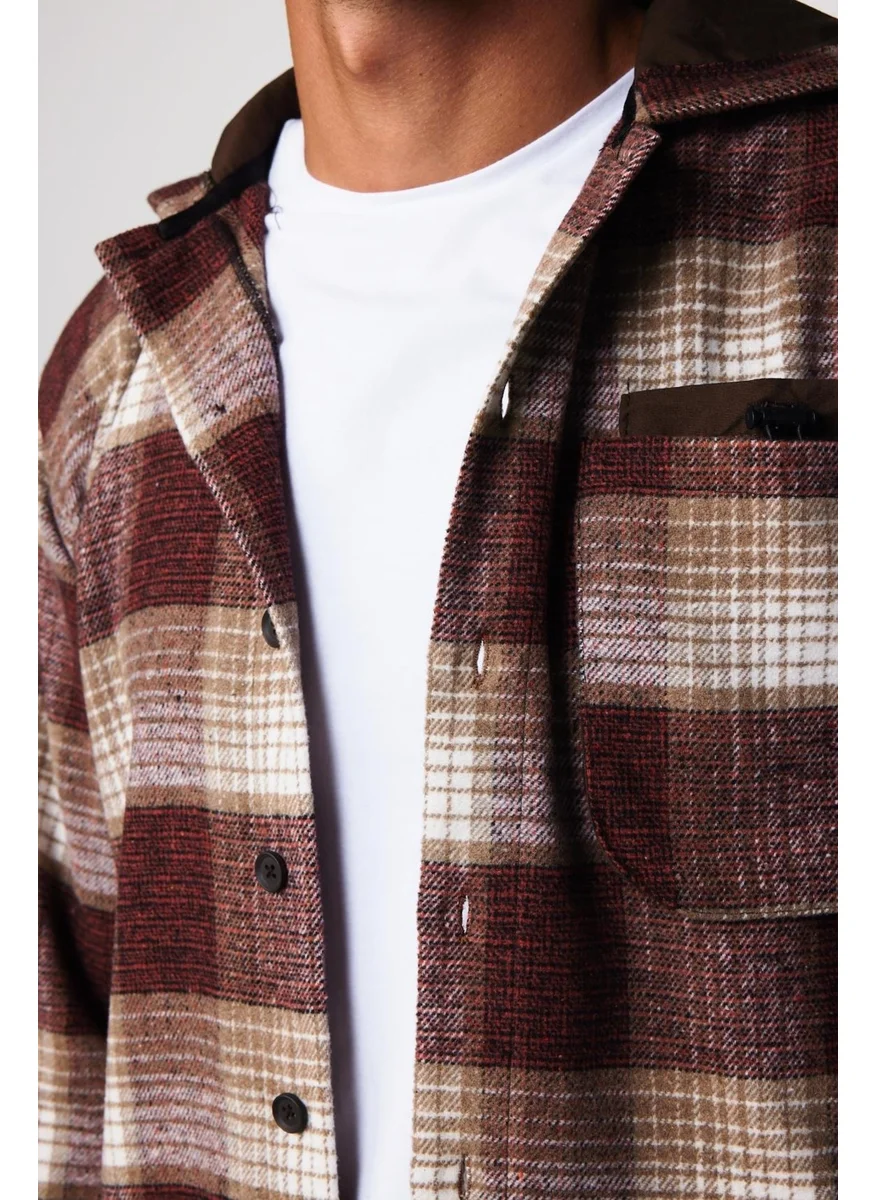 Tudors Relax Fit Casual Cut Single Pocket Hooded Plaid Lumberjack Men's Shirt