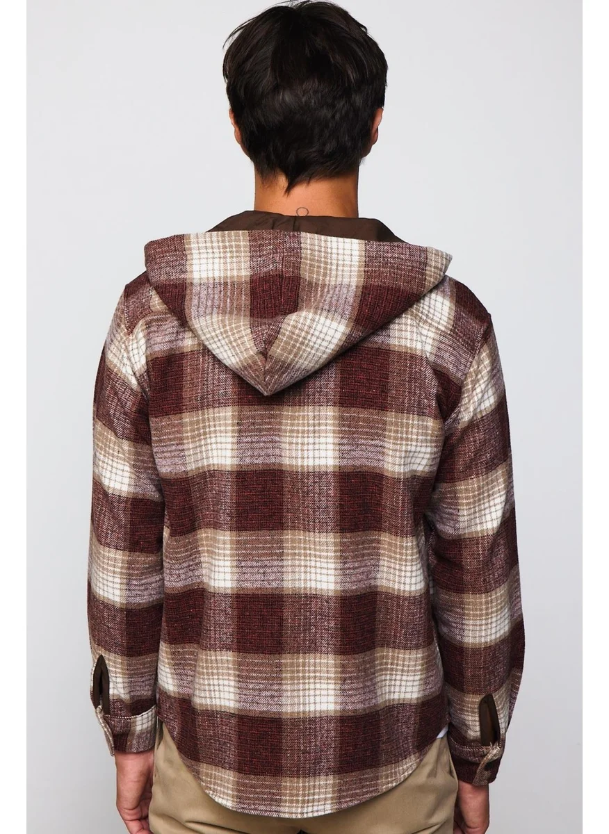 Tudors Relax Fit Casual Cut Single Pocket Hooded Plaid Lumberjack Men's Shirt