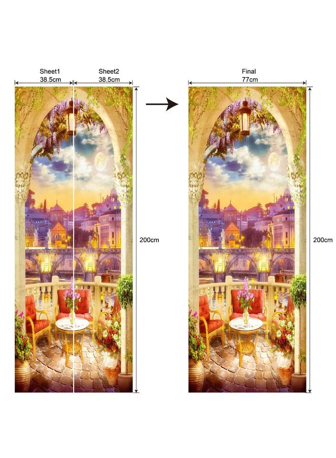 الأزرق جي دبليو المناظر الطبيعية الأوروبية والأمريكية قابلة للإزالة ، غرفة نوم مقاومة للماء ، غرفة معيشة ممتدة لمحاكاة باب مقوس PVC MT257-290 - Image 1