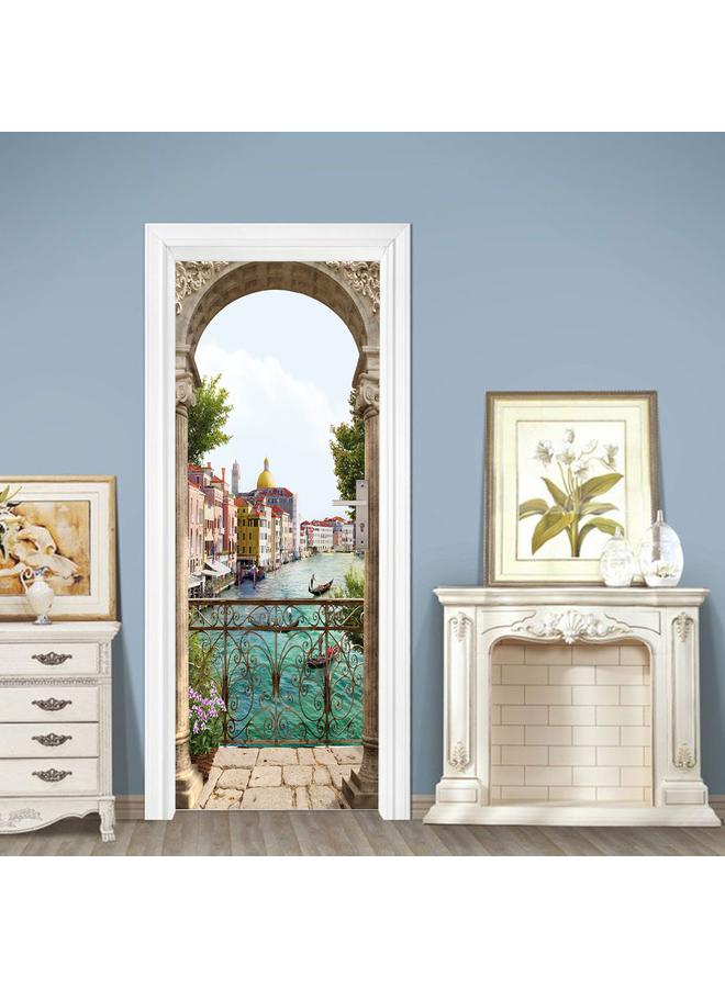 الأزرق جي دبليو المناظر الطبيعية الأوروبية والأمريكية قابلة للإزالة ، غرفة نوم مقاومة للماء ، غرفة معيشة ممتدة لمحاكاة باب مقوس PVC MT257-290 - Image 2