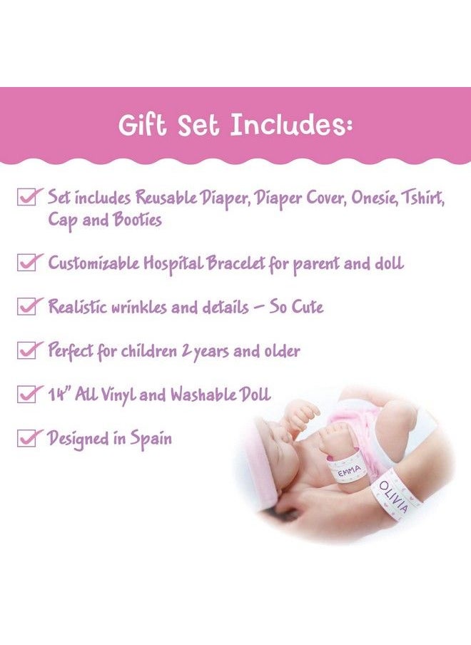 JC TOYS 8 Piece Layette Baby Doll Gift Set ; Jc Toys La Newborn Nursery ; 14" Life Like Doll W/ Accessories ; Pink ; Ages 2+  - Image 3