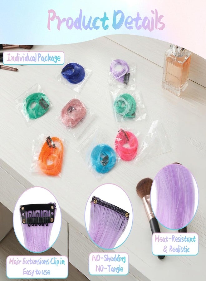 LUSTRIB 16 Pcs Colored Hair Extensions, Curly Wavy Synthetic Hair Highlights, Clip in Colorful Hair Extensions for Parties, Cosplay, Crazy Hair Day (8 Colors) - Image 3