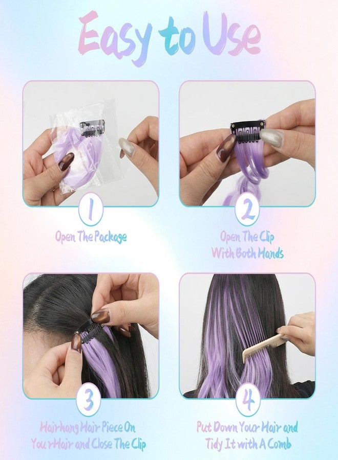 LUSTRIB 16 Pcs Colored Hair Extensions, Curly Wavy Synthetic Hair Highlights, Clip in Colorful Hair Extensions for Parties, Cosplay, Crazy Hair Day (8 Colors) - Image 4