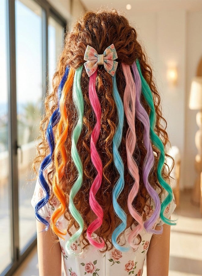 LUSTRIB 16 Pcs Colored Hair Extensions, Curly Wavy Synthetic Hair Highlights, Clip in Colorful Hair Extensions for Parties, Cosplay, Crazy Hair Day (8 Colors) - Image 5