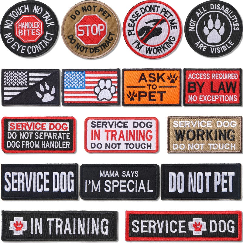 Mtlee 16 Pieces Service Dog Patch Please Do Not Pet in Training Patches Removable Tactical Embroidered Badge for Service Dog Harness Vest Collar Clothes - Image 1