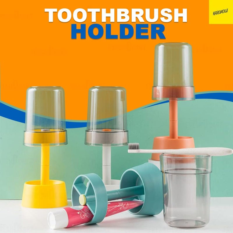 karomouj Plastic Kma618 2 In 1 Toothbrush Holders Toothbrush Organizer Multifunctional Toothpaste Stand With 3 Compartments&Cover, For Easy Bathroom Storage (Multicolor, Pack Of 1) - Image 3