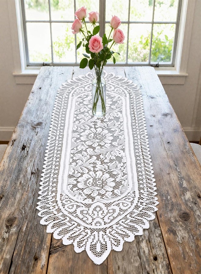 MBAIYO 2 Pack White Crochet Lace Table Runner, Boho Table Runner Rectangular Lace Doilies for Dining Table Wedding Dresser Decor 46x13 Inch Polyester Table Cover - Image 3